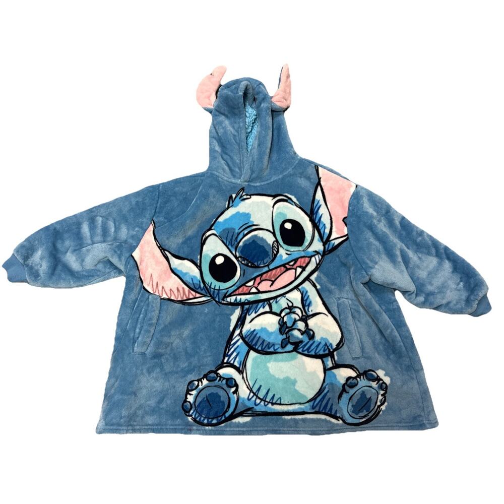 Disney Lilo & Stitch Sherpa Fleece Sweater Fluffy Warm Hoodie One Size Blue